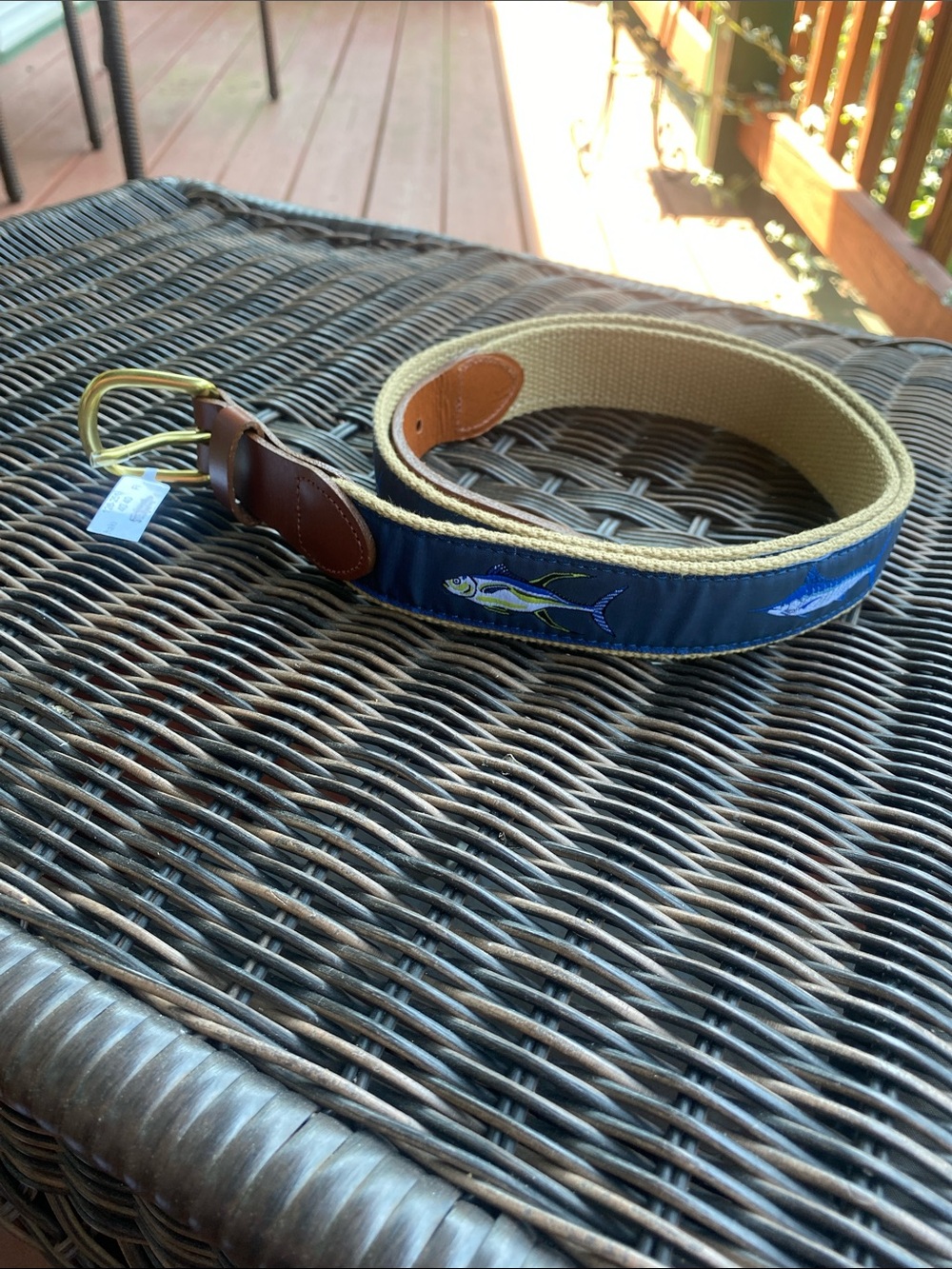 Leather Man Limited Men's Blue Embroidered Fish Webbing Belt